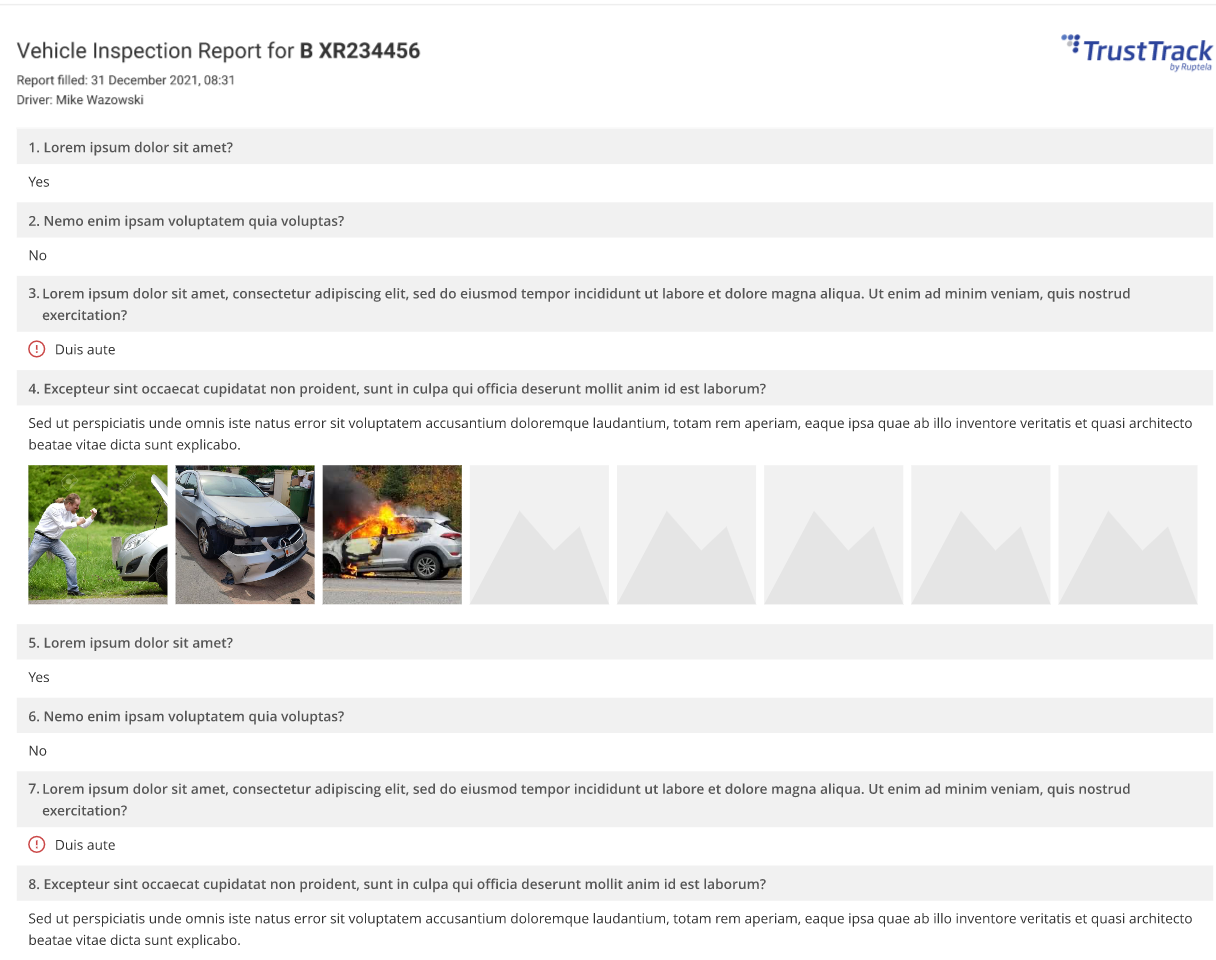 Vehicle inspection report – FMS documentation